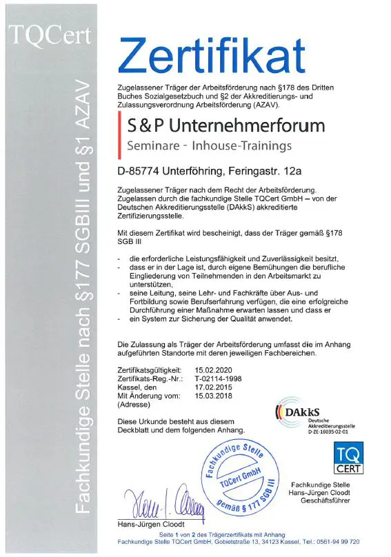 Zertifizierter Seminaranbieter Zertifizierter Seminaranbieter